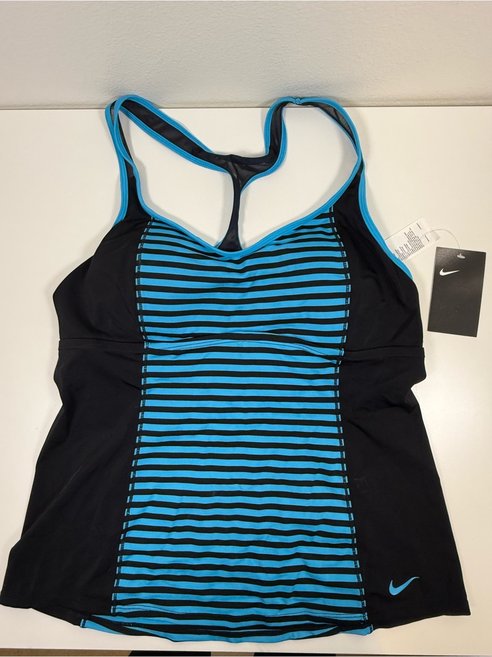 Nike Black and Turquoise Striped Racerback One-Piece Swim Tank